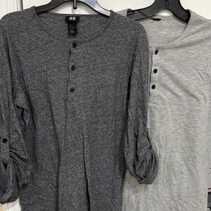 H&M Men's Charcoal and Heather Gray Long Sleeve Henley Shirts Small Pre-Owned